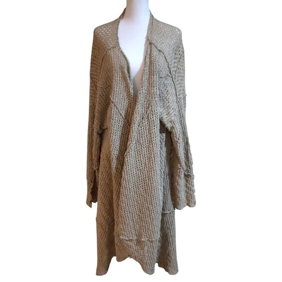 Boho Knit Maxi Cardigan Women’s Beige Duster Sweater L Festival Layering Chic - Picture 3 of 15